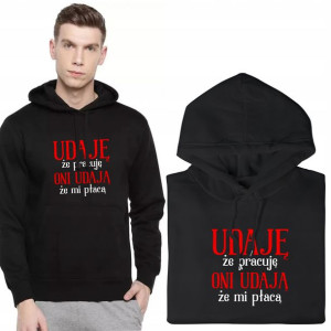 BLUZA Męska Czarna z KAPTUREM do PRACY Wzory - S