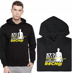 BLUZA Męska Czarna z KAPTUREM Śmieszne WZORY - L