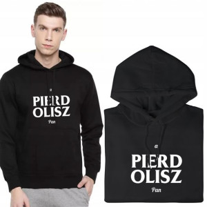 BLUZA Męska Czarna z KAPTUREM Śmieszne WZORY - S