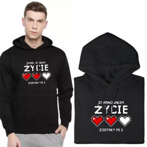 BLUZA Męska Czarna z KAPTUREM Śmieszne WZORY - XXL