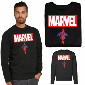 MĘSKA Bluza Czarna MARVEL SPIDERMAN Mix WZORY - L
