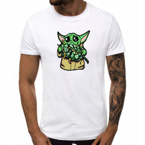 KOSZULKA T-shirt Męski Biała XL Wzór BABY YODA 08