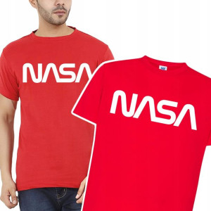 KOSZULKA T-shirt Męski Czerwony logo NASA - XXL