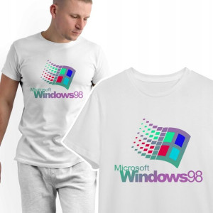 T-shirt KOSZULKA Męska Biała RETRO WINDOWS - XXL
