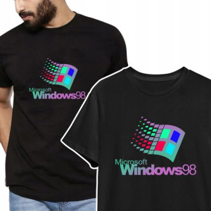 T-shirt KOSZULKA Męska Czarna RETRO WINDOWS - 3XL