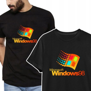 T-shirt KOSZULKA Męska Czarna RETRO WINDOWS - 3XL
