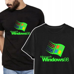 T-shirt KOSZULKA Męska Czarna RETRO WINDOWS - XL