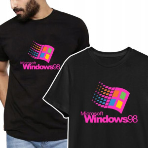 T-shirt KOSZULKA Męska Czarna RETRO WINDOWS - XXL