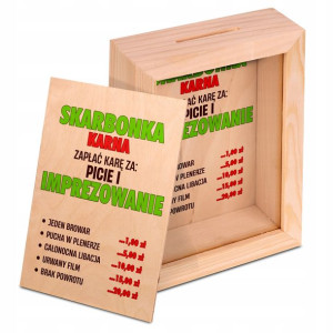 DREWNIANA Skarbonka Ramka ŚMIESZNY PREZENT Wzory