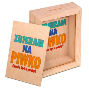 DREWNIANA Skarbonka Ramka ŚMIESZNY PREZENT Wzory