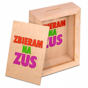 DREWNIANA Skarbonka Ramka ŚMIESZNY PREZENT Wzory