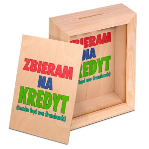 DREWNIANA Skarbonka Ramka ŚMIESZNY PREZENT Wzory