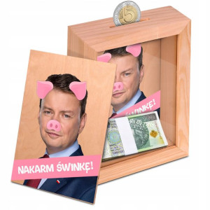 DREWNIANA Skarbonka ŚMIESZNE Prezent POLITYCY MiX