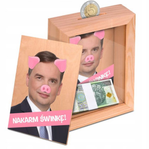 DREWNIANA Skarbonka ZABAWNY Prezent WZORY PIS