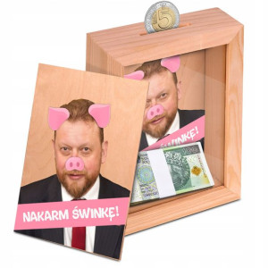 DREWNIANA Skarbonka PREZENT Śmieszne WZORY PIS