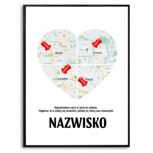 PLAKAT A3 29,7x42 cm Obraz MAPA Twoje Lokalizacje