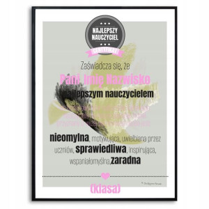 Plakat A3 Certyfikat Najlepszego Nauczyciela Wzory