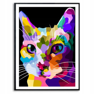 PLAKAT A3 Dekoracyjny KOT GEOMETRYCZNE KOLOR Wzory
