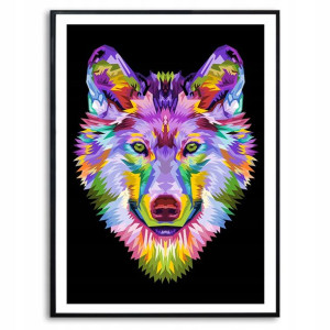 PLAKAT A3 Dekoracyjny WILK POP ART KOLOROWE Wzory