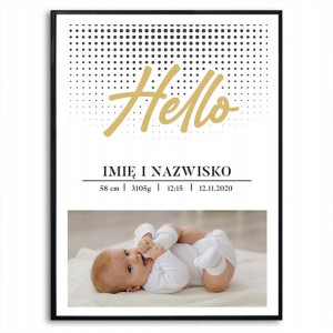 PLAKAT A3 METRYCZKA HELLO WORLD Dane Dziecka Imię