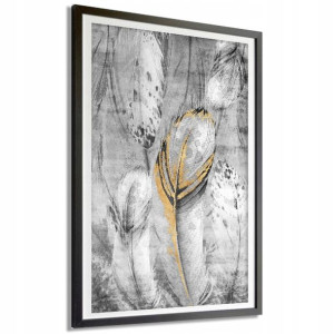 Plakat Obraz Dekor 91x61cm Szarość Pióra Mix Wzory