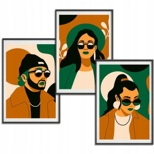 Zestaw 3 Obrazy 91x61cm Dekoracyjne Portrety Art