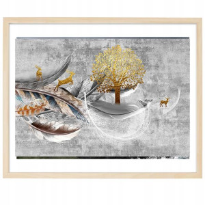 PLAKAT Poziomy 50x70 cm Gold Tree Animals Wzory
