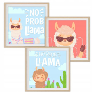 Zestaw 3 PLAKATY 30x30cm NO PROB LAMA KOLOR FUN