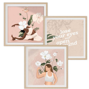 Zestaw 3 Plakaty 30x30cm Open Mind Joga Flowers