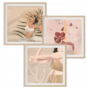 Zestaw 3 PLAKATY 50x50cm Duże JOGA KOBIETA KWIATY