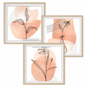 Zestaw 3 Plakaty 60x60cm Kwiaty Pastelowe Szkic