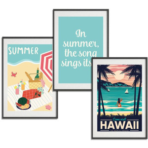 ZESTAW 3 PLAKATY Obraz do Salonu 21x29,7cm HAWAII