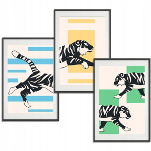 ZESTAW 3 PLAKATY Obraz do Salonu 21x29,7cm TIGERS