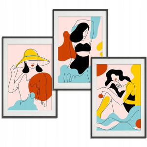 Zestaw 3 PLAKATY Obrazy 40x60 LINE ART ABSTRACT