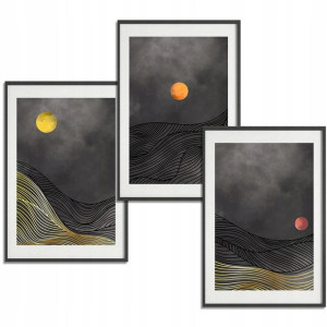 Zestaw 3x Obrazy 40x60 cm Dekor Szarość i Złoto