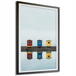 PLAKAT 140x100cm Kolorowe Domki Skandynawia Wzory