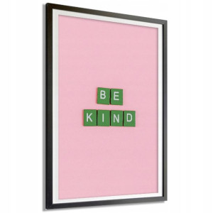 PLAKAT 140x100cm Różowe Tło BE KIND Zielone Wzory