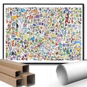 Plakat A3 42x29,7cm Obraz Wszystkie Pokemony Wzory