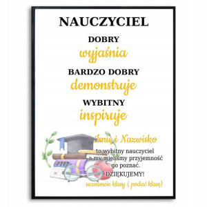 PLAKAT 32x44,5 Prezent dla NAUCZYCIELA Własne IMIĘ
