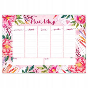 PLAN LEKCJI 40x28cm Dziewczynki Uczeń Kwiaty Wzory