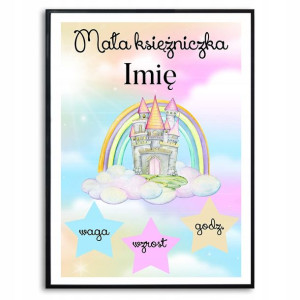 Plakat A3 29,7x42 Księżniczka Metryczka Imię Wzory