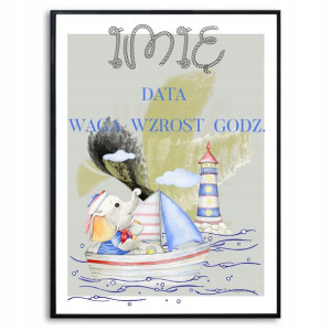 Plakat A3 29,7x42 Metryczka Słonik Boy Imię Wzory