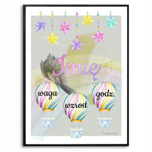 Plakat A3 29,7x42cm Metryczka Balony Imię Wzory