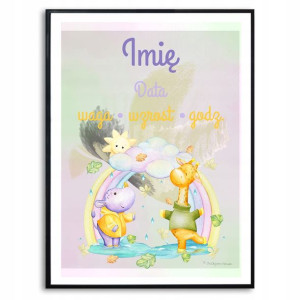 Plakat A3 29,7x42cm Metryczka Żyrafa Tęcza Wzory