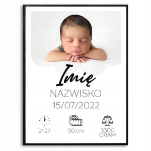 PLAKAT A3 Duży Metryczka Dane Zdjęcie Twoje Wzory