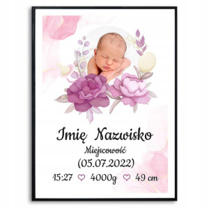 PLAKAT A3 Duży Metryczka Dziecko Twoje Dane Wzory
