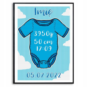 PLAKAT A3 XL Metryczka Body Blue Twoje Dane Wzory
