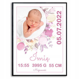 PLAKAT A3 XL Metryczka Twoje Dziecko Kwiaty Wzory
