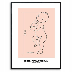 Plakat Ozdobny A3 Metryczka Baby Dziecko Imię Waga