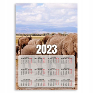 KALENDARZ 2023 na Ścianę PLAKAT 50x70 SŁOŃ Wzory